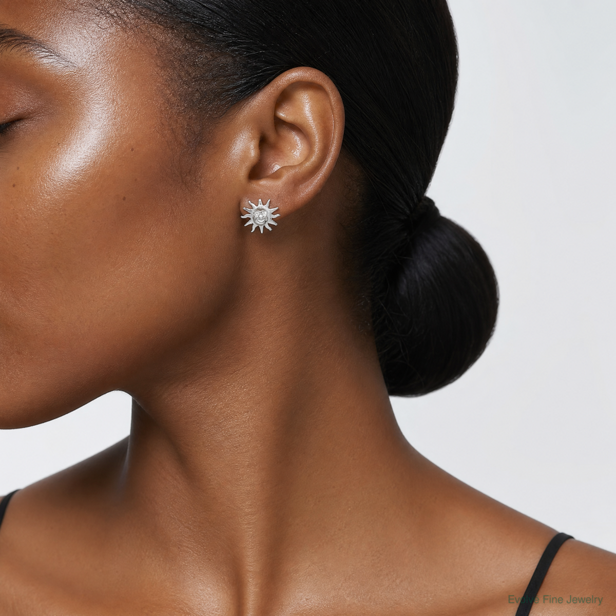 Sterling Silver Sun Mini Earrings - Model Shot