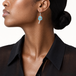 Sterling Silver Rhod-pltd Created Blue Opal Inlay Palm Tree Dangle Earrings - Model Shot