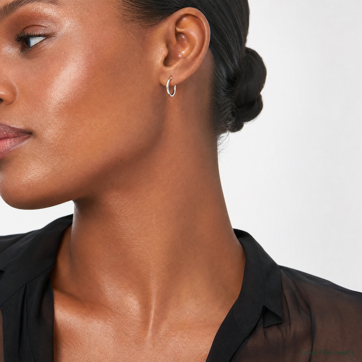 Sterling Silver Rhodium-plated 2mm Round Hoop Earrings - Model Shot