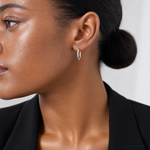 Sterling Silver Rhodium-plated 2mm Round Hoop Earrings - Model Shot