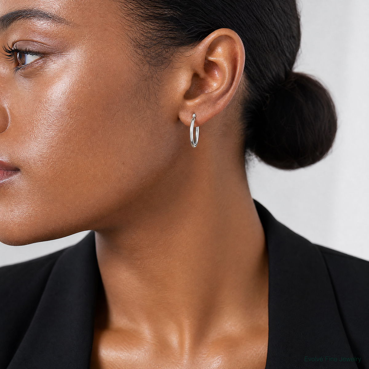 Sterling Silver Rhodium-plated 2mm Round Hoop Earrings - Model Shot