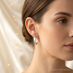 Sterling Silver Rhodium-plated Polished 5mm Oval Hoop Earrings - Model Shot