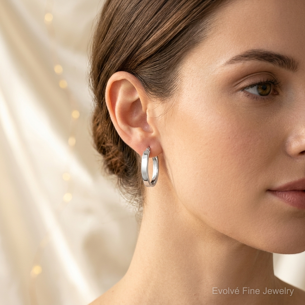 Sterling Silver Rhodium-plated Polished 5mm Oval Hoop Earrings - Model Shot