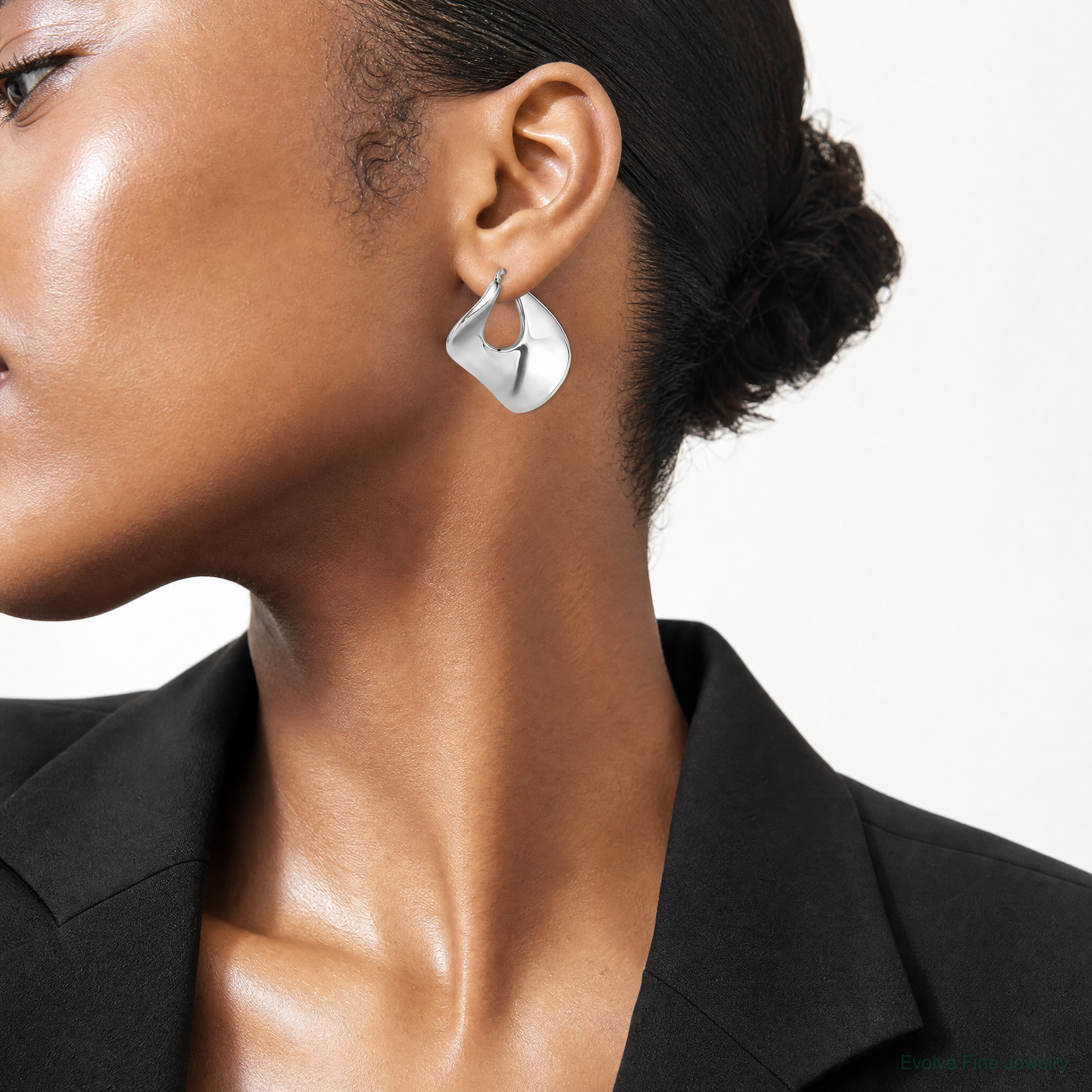 Sterling Silver Rhodium-plated Wide Twisted Hollow Hoop Earrings - Model Shot