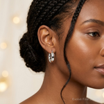 Sterling Silver RH-plated Polished Tapered Hollow Round Hoop Earrings - Model Shot