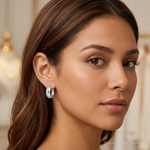Sterling Silver Rhodium-plated Diamond-cut 5mm Round Hoop Earrings - Model Shot