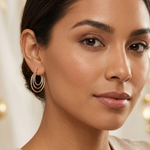 Sterling Silver Rhod-plated Yellow/Rose Vermeil 1.5mm Triple Hoop Earrings - Model Shot