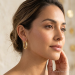 Sterling Silver Gold-plated Diamond-cut 5x25mm Hoop Earrings - Model Shot