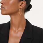 Sterling Silver Gold-plated Oval 2mm Hollow Hoop Earrings - Model Shot