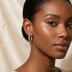 Sterling Silver Rhodium Polished Hinged Hoop Earrings - Model Shot