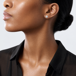 Sterling Silver Rhodium Plated 7mm Diamond Cut Post Earrings - Model Shot