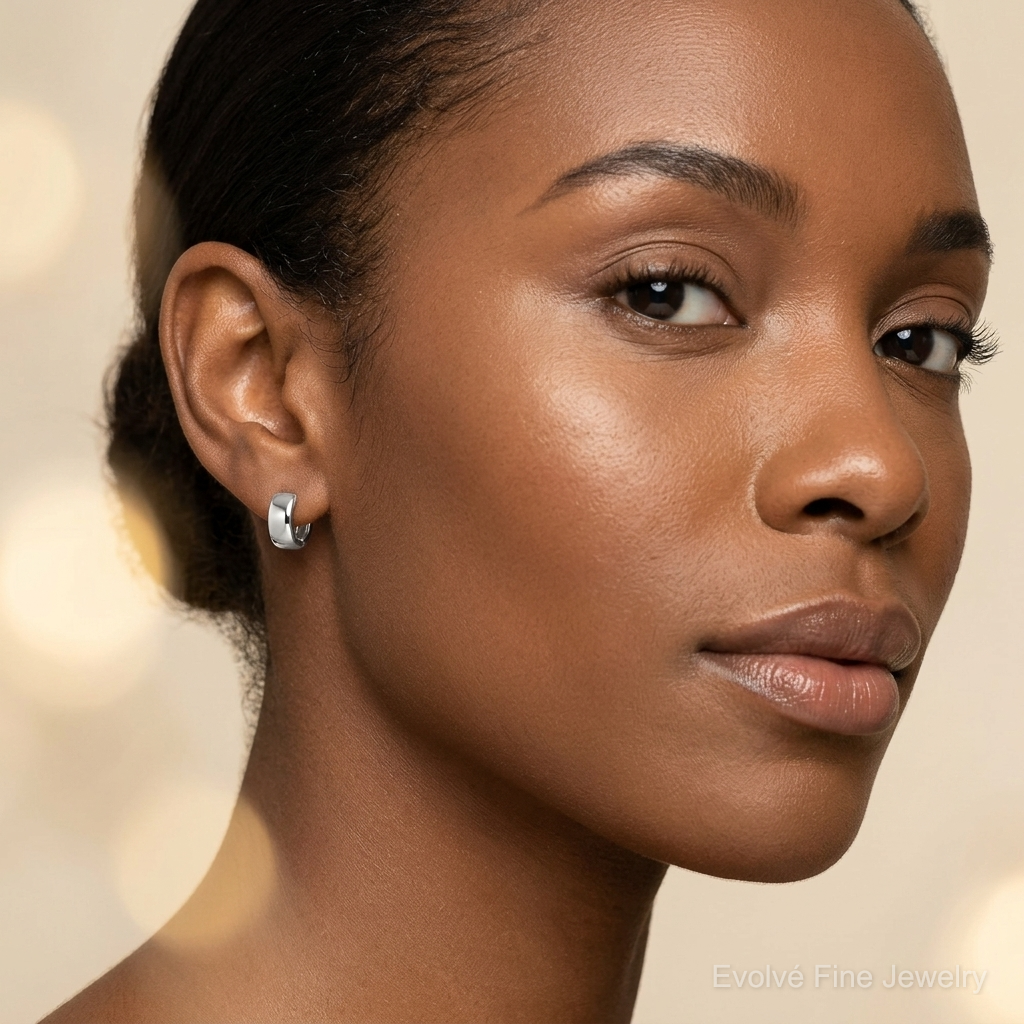 Sterling Silver Rhodium-plated Hinged Hoop Earrings - Model Shot