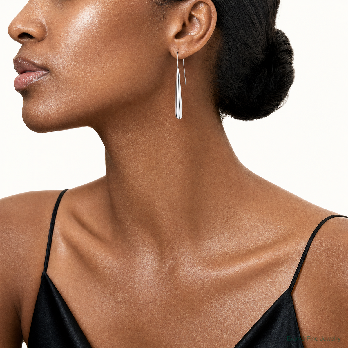 Sterling Silver Polished Rhodium Plated Fancy Bar Thread Earrings - Model Shot