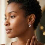 Sterling Silver Rhodium-plated CZ Hinged Earrings - Model Shot