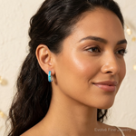 Sterling Silver RH-plated Polished Blue Created Opal Inlay J-Hoop Earrings - Model Shot