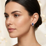 Sterling Silver Rhodium Plated Diamond & Sapphire Post Earrings - Model Shot