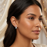 Sterling Silver Rhodium Plated Dia. Aquamarine Round Post Earrings - Model Shot