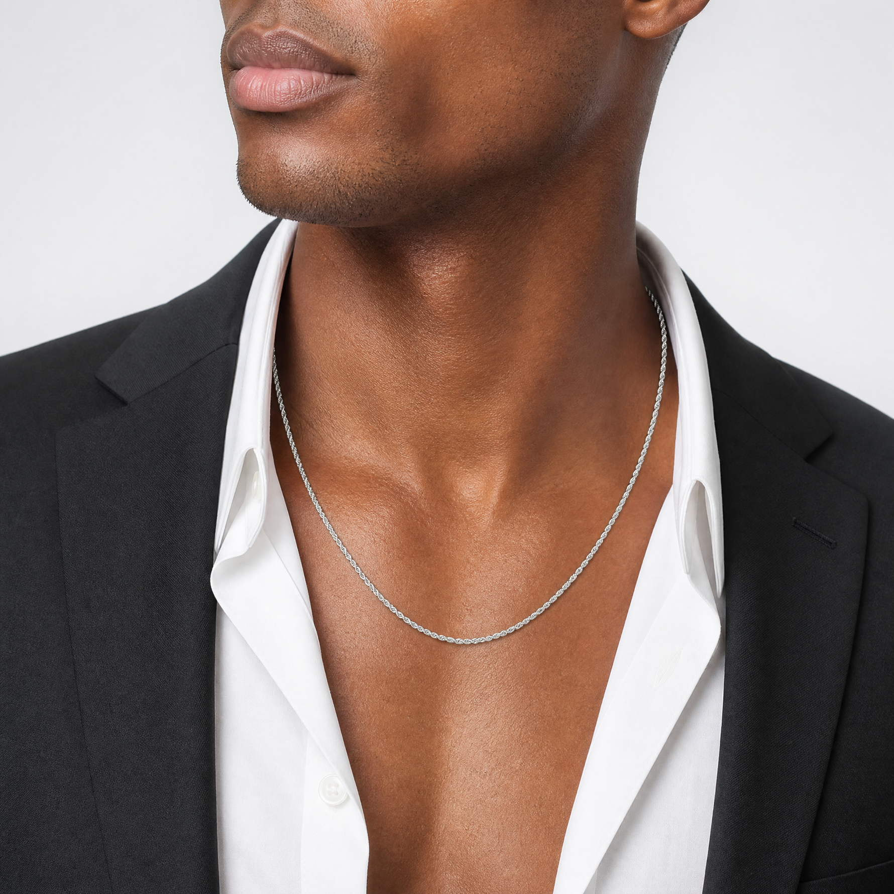 Sterling Silver 2.25mm Flat Rope Chain - Model Shot