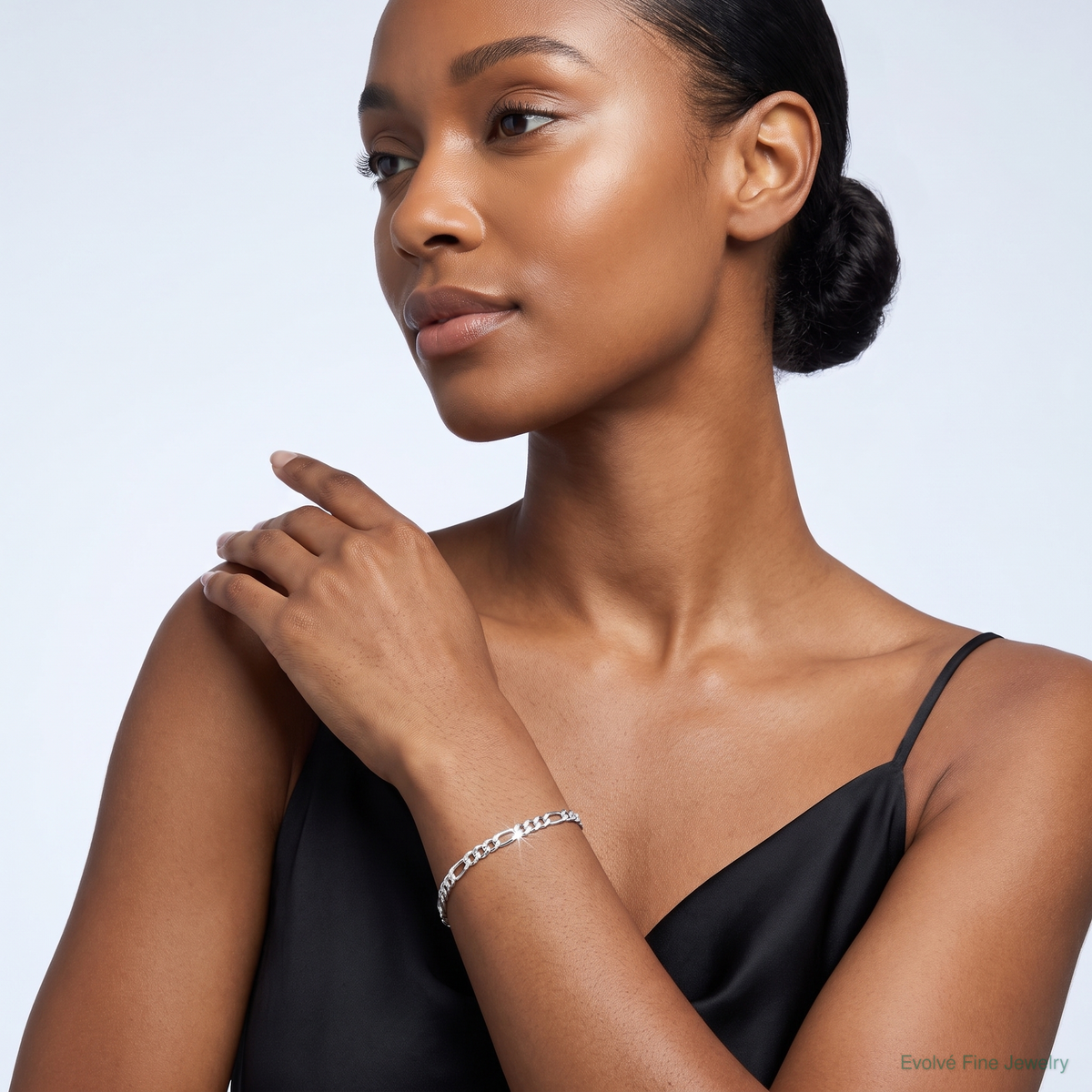 Sterling Silver Rhodium-plated 3mm Pavé Flat Figaro Chain - Model Shot