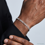 Sterling Silver Rhodium-plated 4.3mm Pavé Flat Figaro Chain - Model Shot