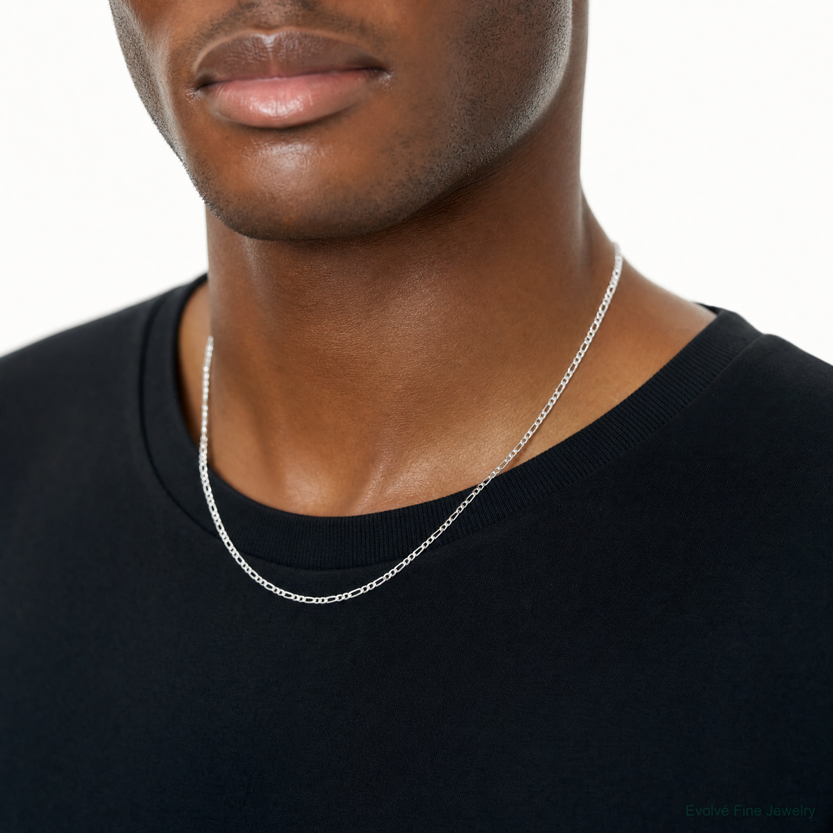 Sterling Silver 1.4mm Figaro Chain - Model Shot