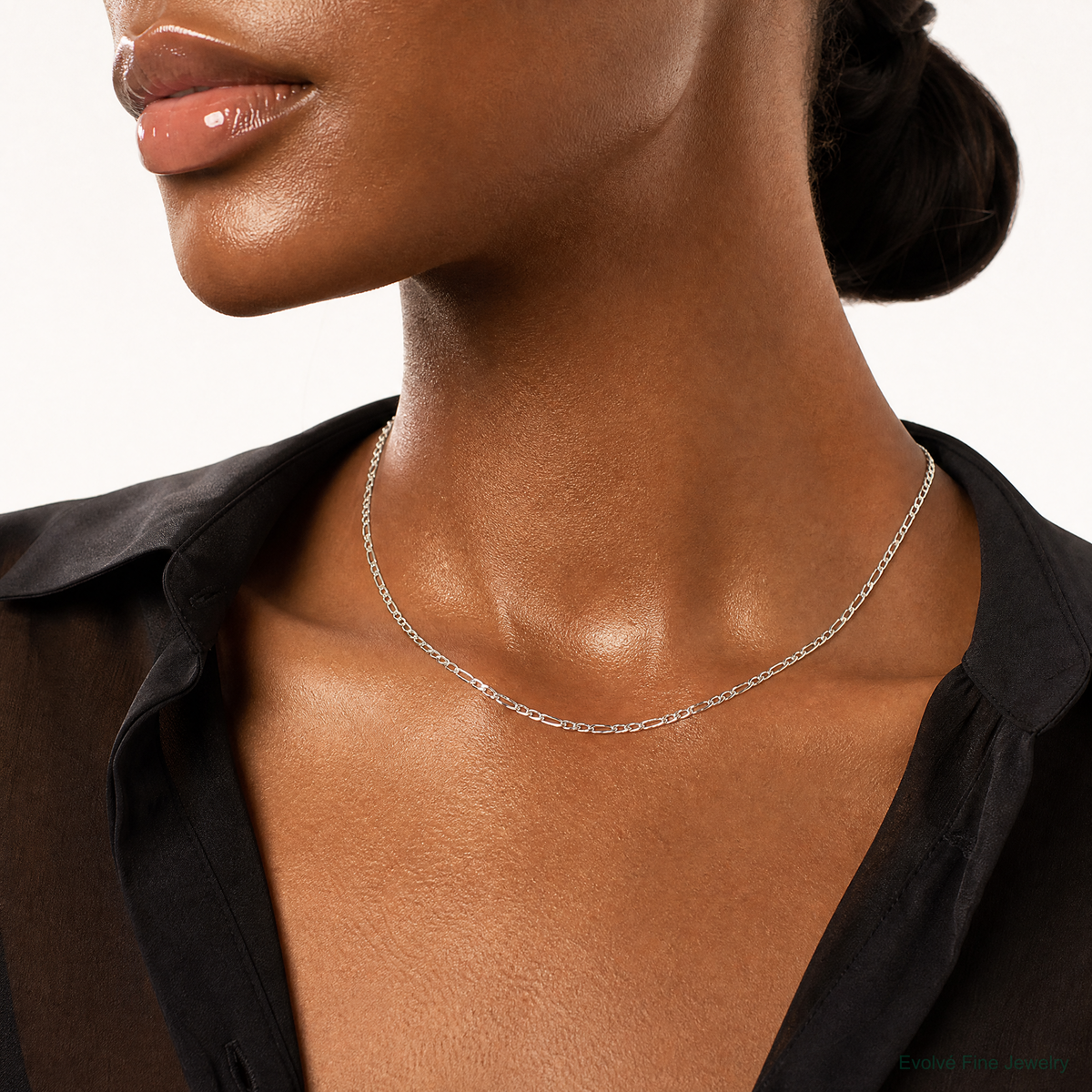 Sterling Silver 1.75mm Figaro Chain - Model Shot