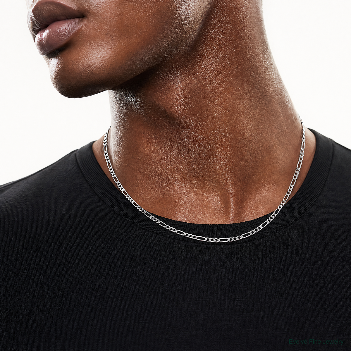 Sterling Silver Rhodium-plated 2.25mm Figaro Chain - Model Shot