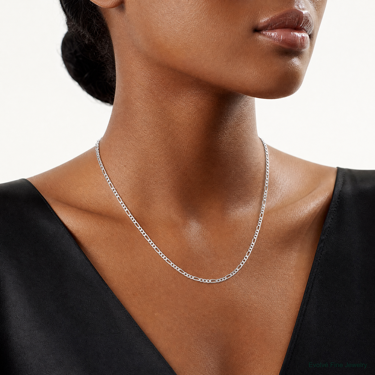 Sterling Silver 2.5mm Figaro Chain - Model Shot