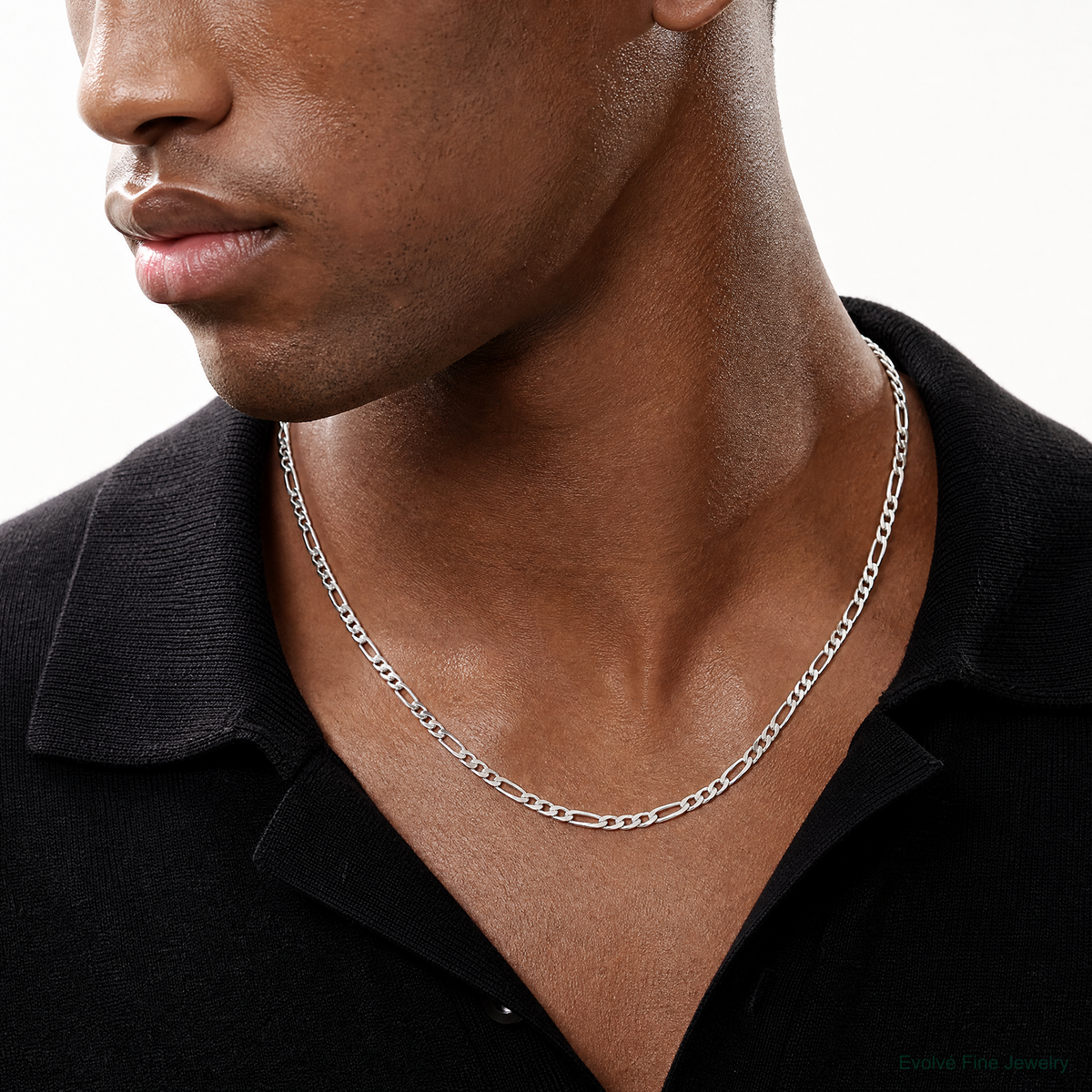 Sterling Silver Rhodium-plated 2.5mm Figaro Chain - Model Shot