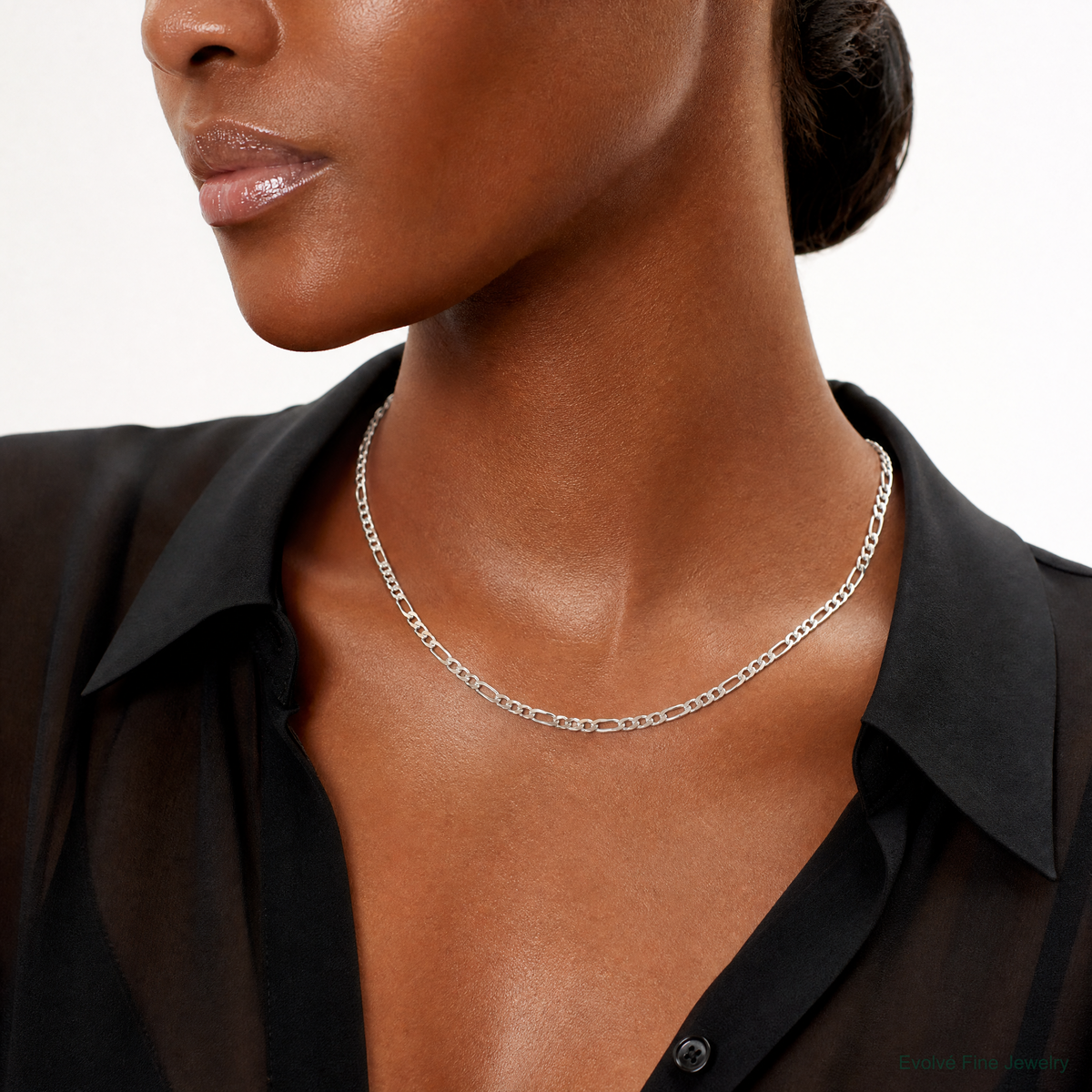 Sterling Silver 2.85mm Figaro Chain - Model Shot