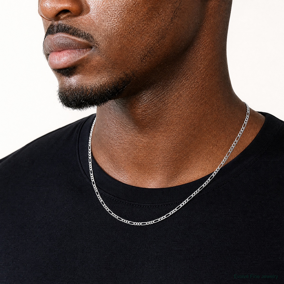 Sterling Silver Rhodium-plated 2.85mm Figaro Chain - Model Shot