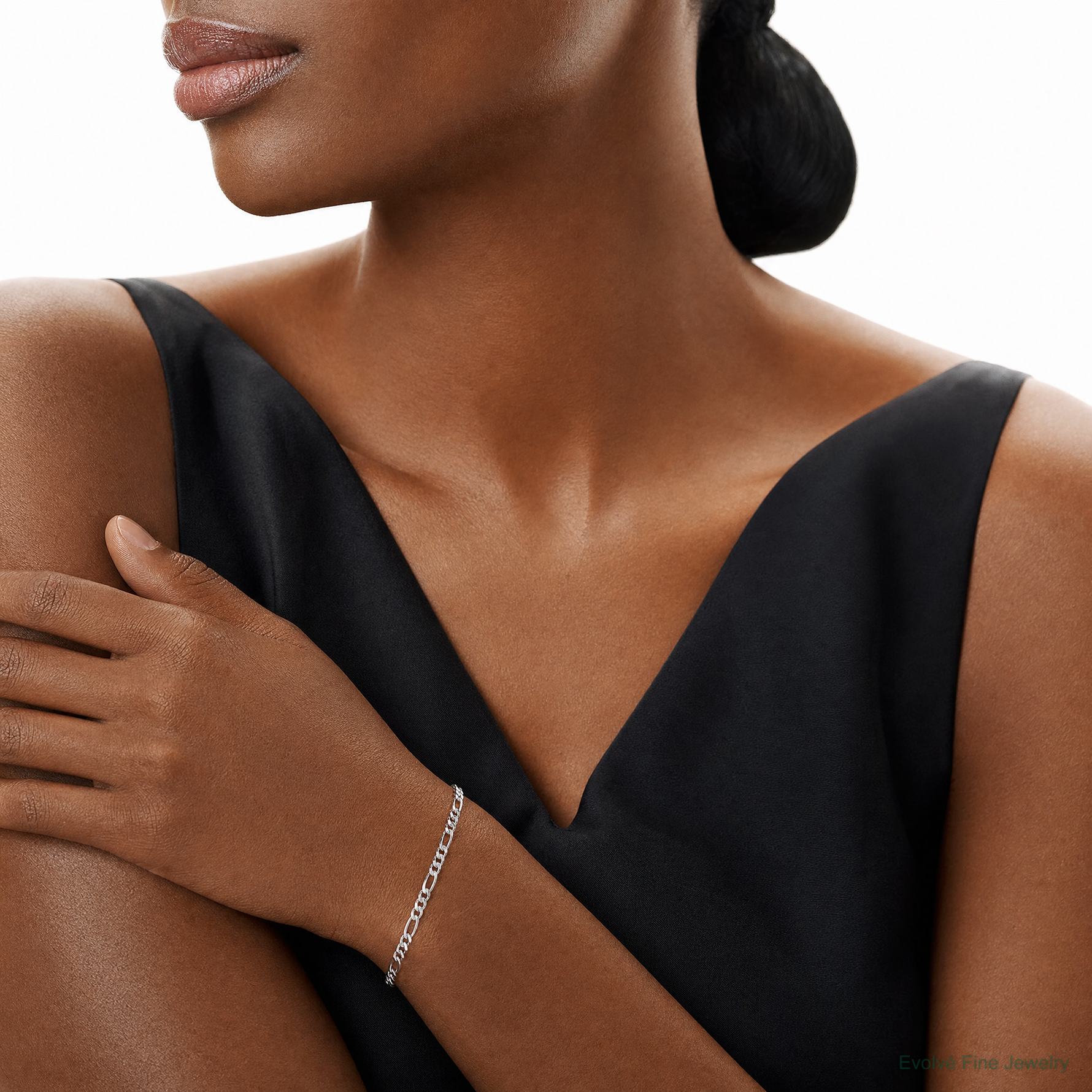 Sterling Silver Rhodium-plated 2.85mm Figaro Chain - Model Shot