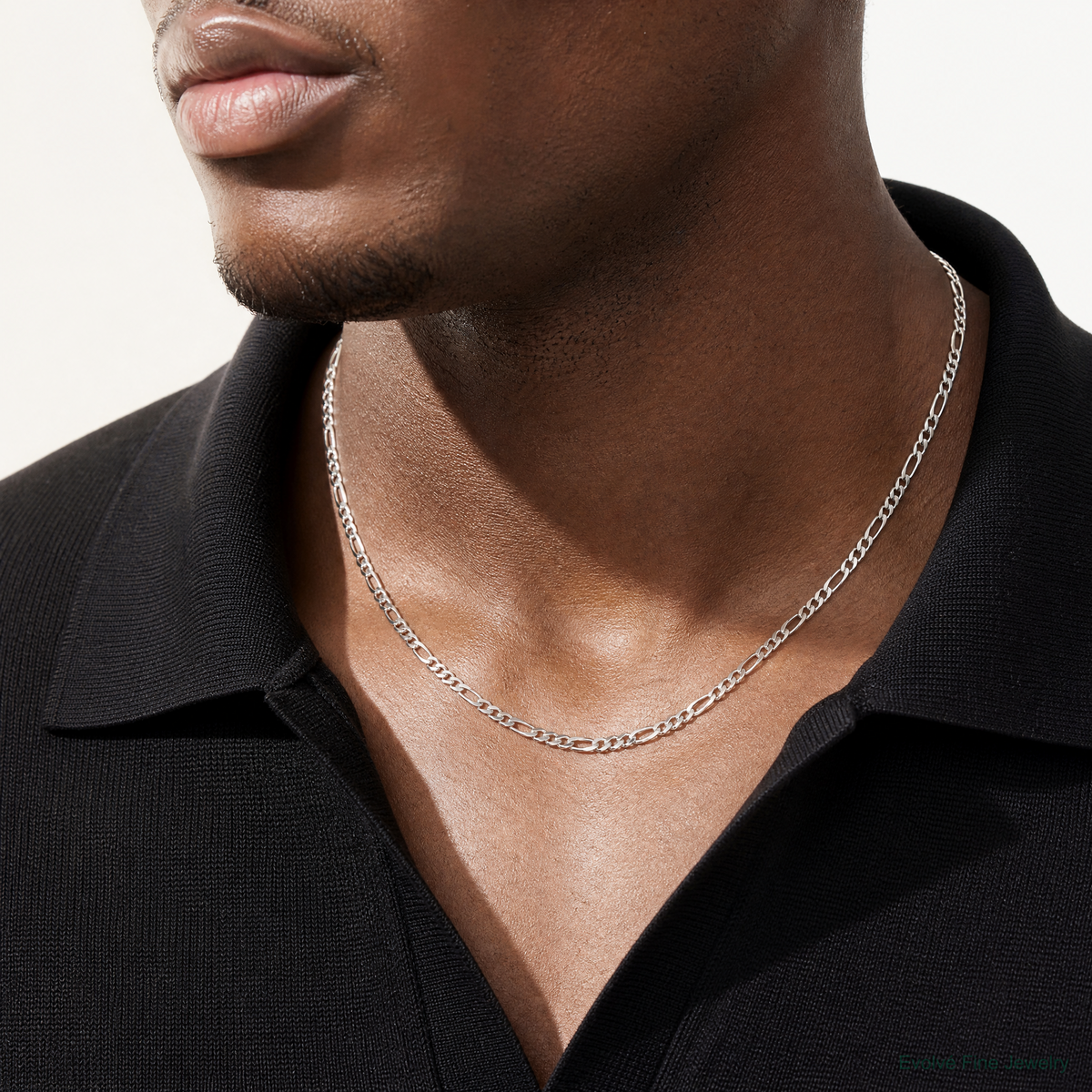 Sterling Silver 3.5mm Figaro Chain - Model Shot