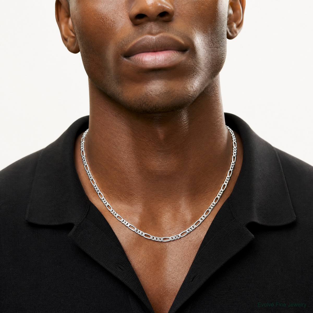 Sterling Silver Rhodium-plated 3.5mm Figaro Chain - Model Shot