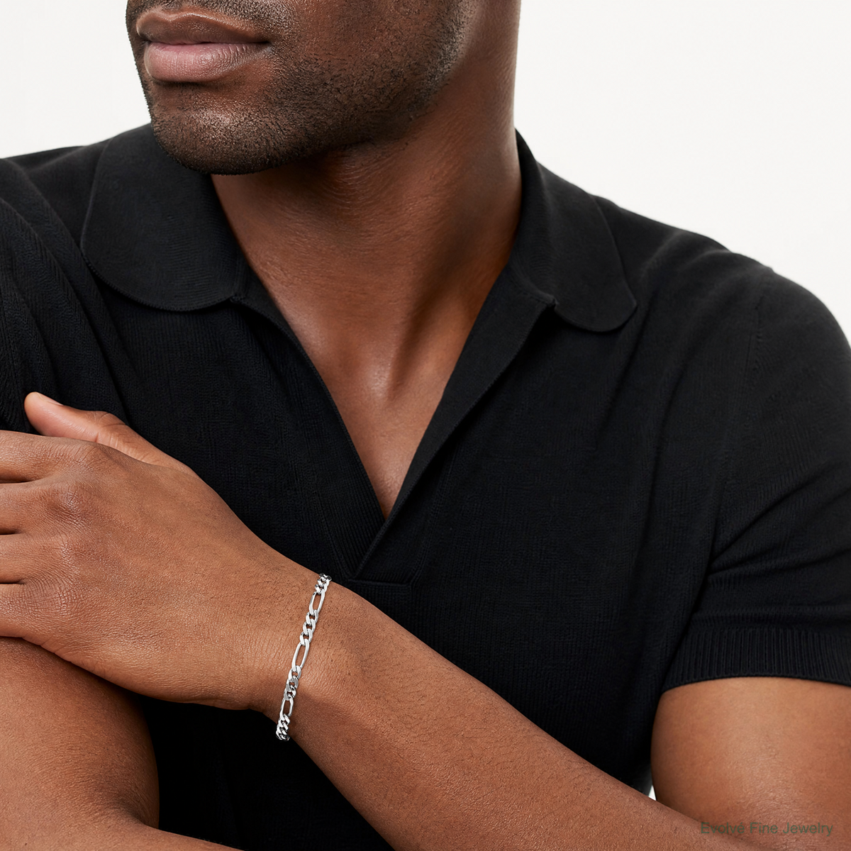 Sterling Silver Rhodium-plated 3.5mm Figaro Chain - Model Shot