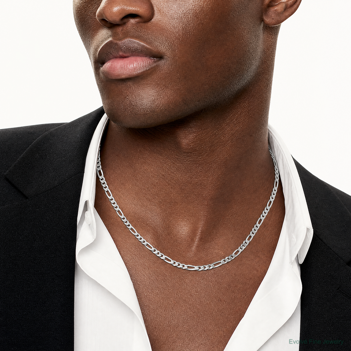 Sterling Silver Rhodium-plated 5.25mm Figaro Chain - Model Shot