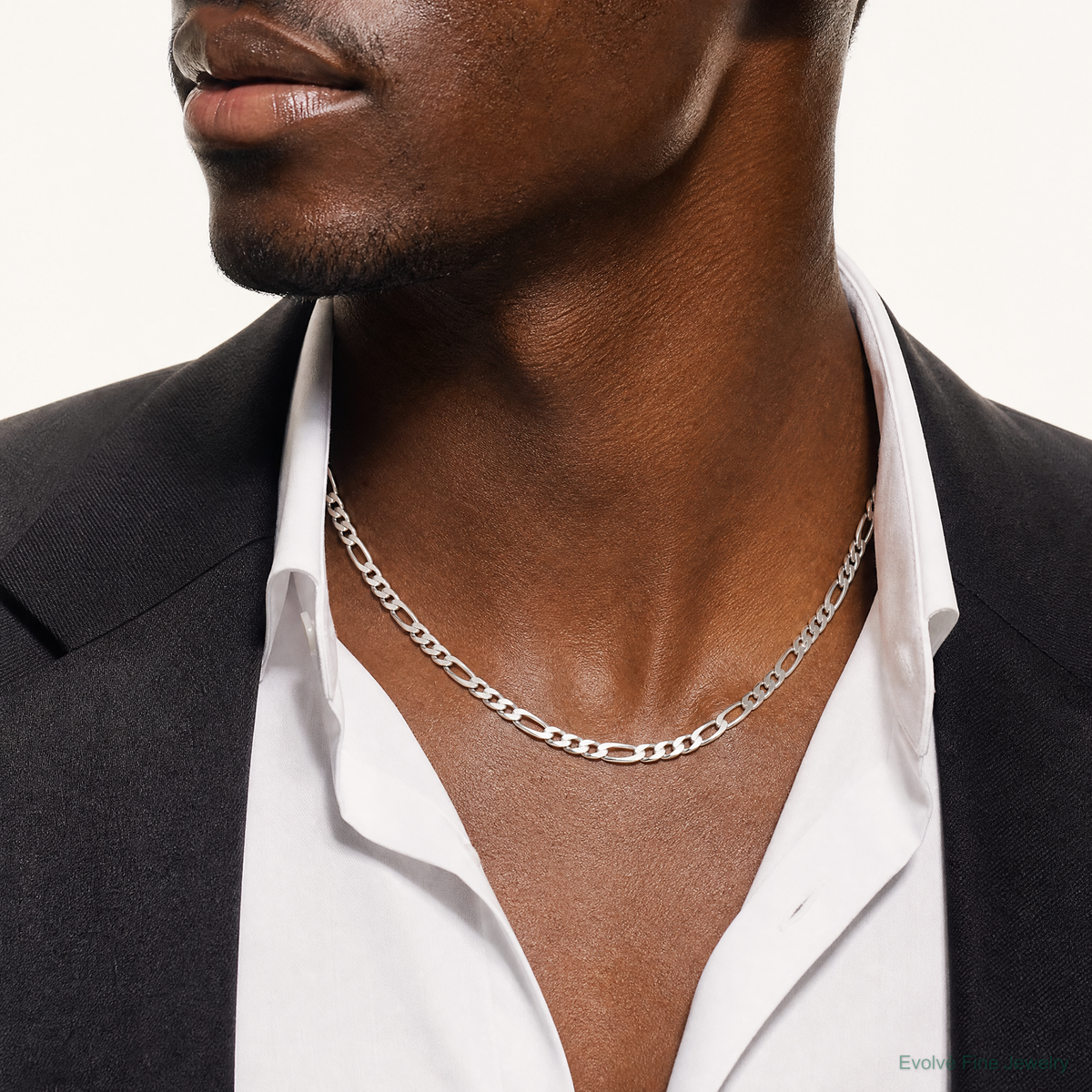 Sterling Silver 6.75mm Figaro Chain - Model Shot