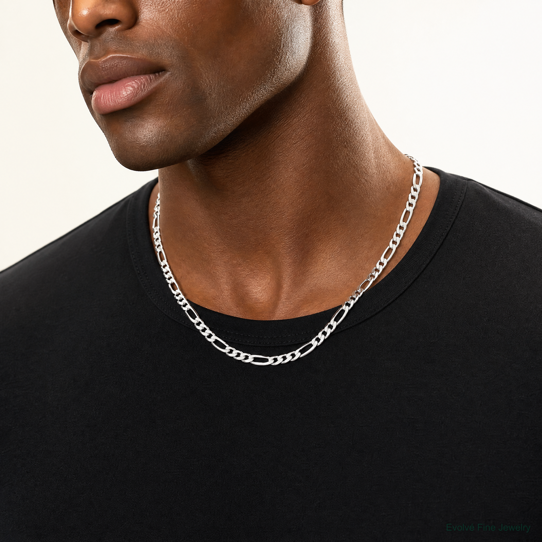 Sterling Silver Rhodium-plated 6.5mm Figaro Chain - Model Shot