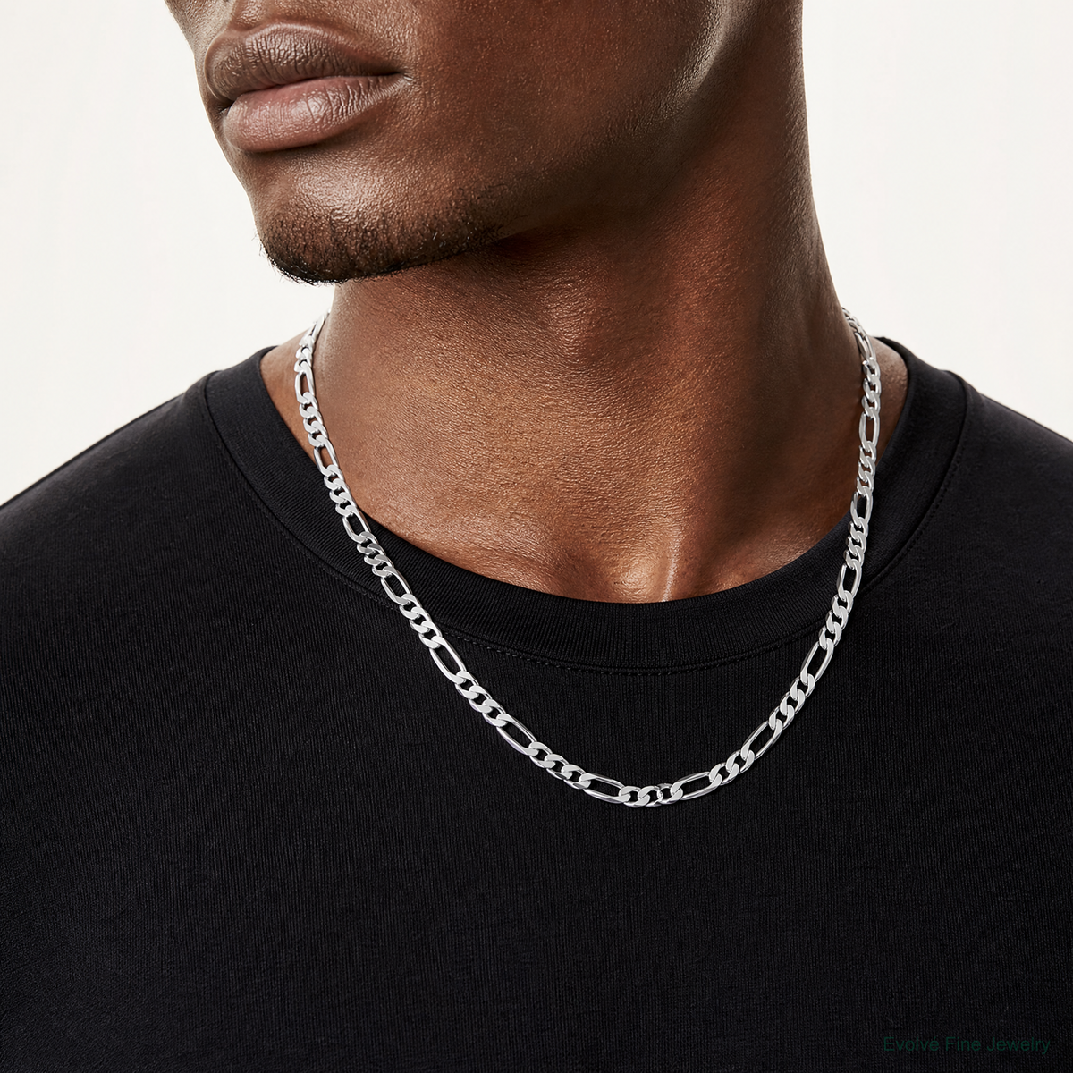 Sterling Silver Rhodium-plated 7.5mm Figaro Chain - Model Shot