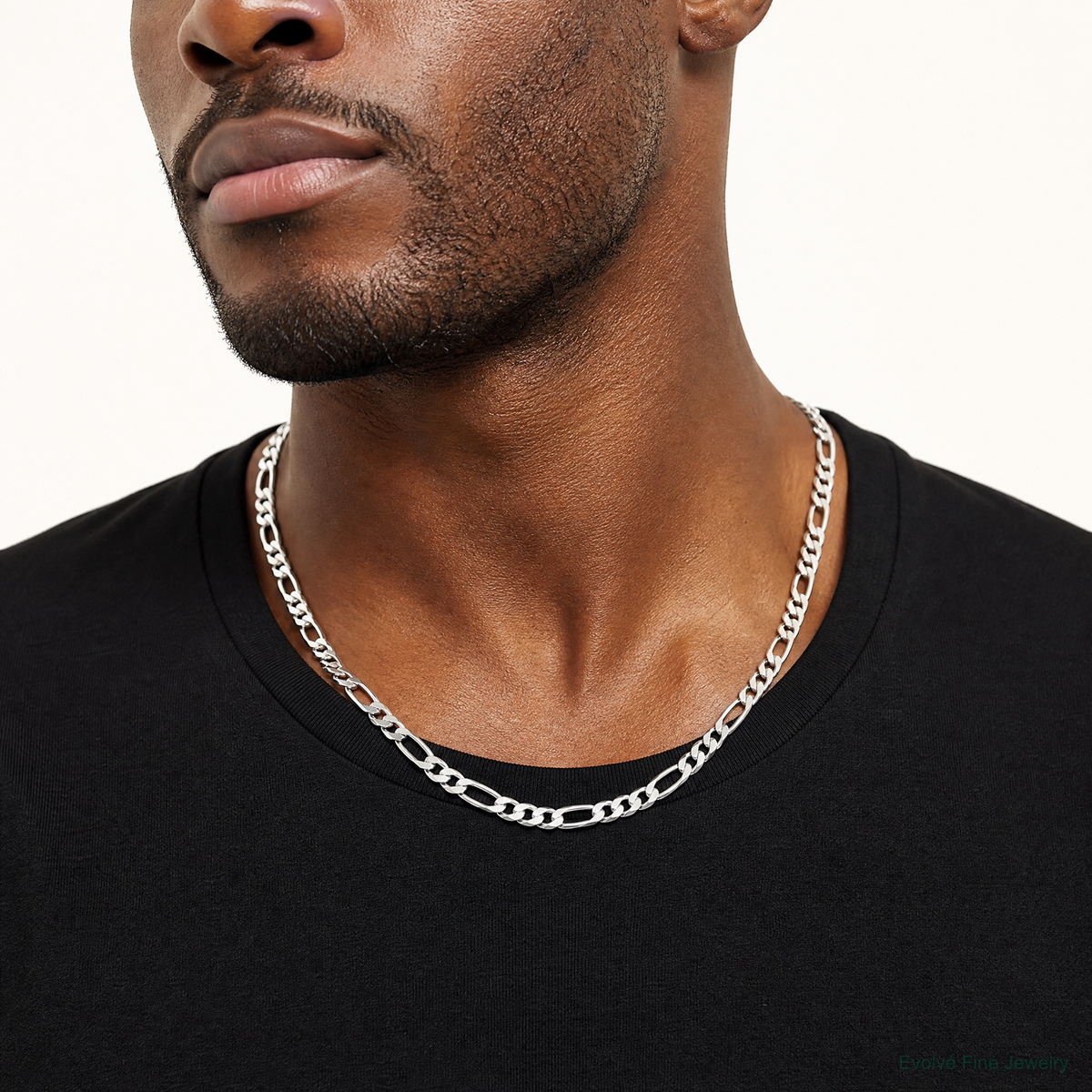 Sterling Silver 8mm Figaro Chain - Model Shot