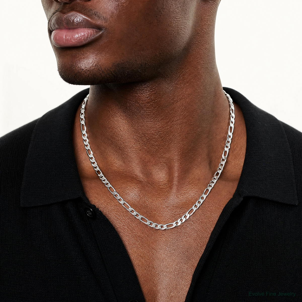 Sterling Silver Rhodium-plated 7.75mm Figaro Chain - Model Shot
