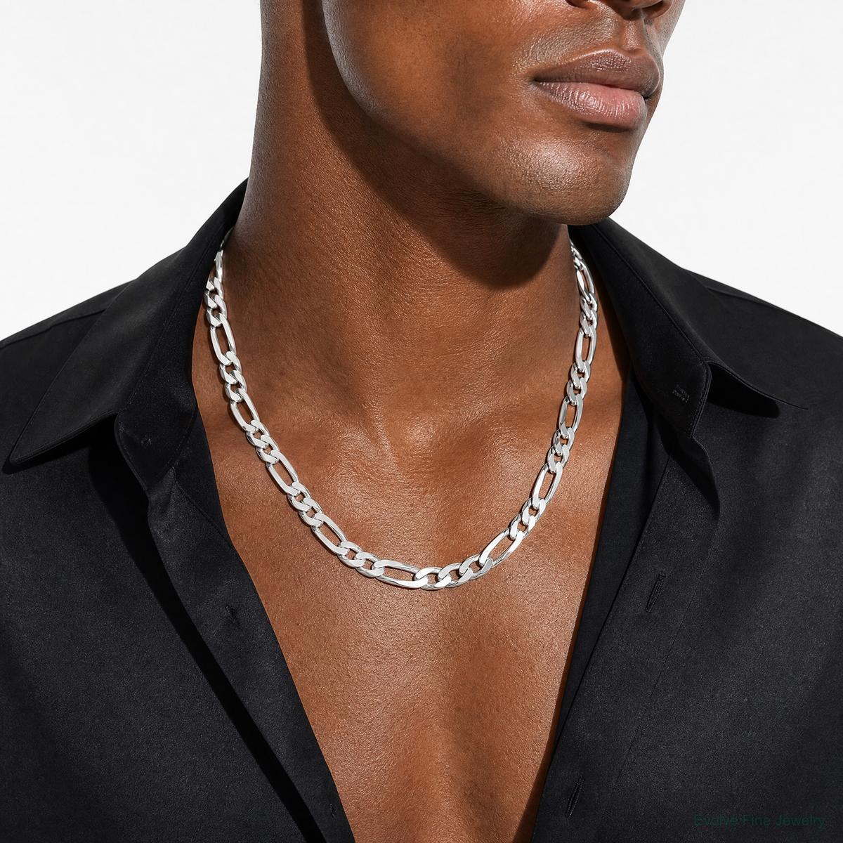 Sterling Silver 9mm Figaro Chain - Model Shot