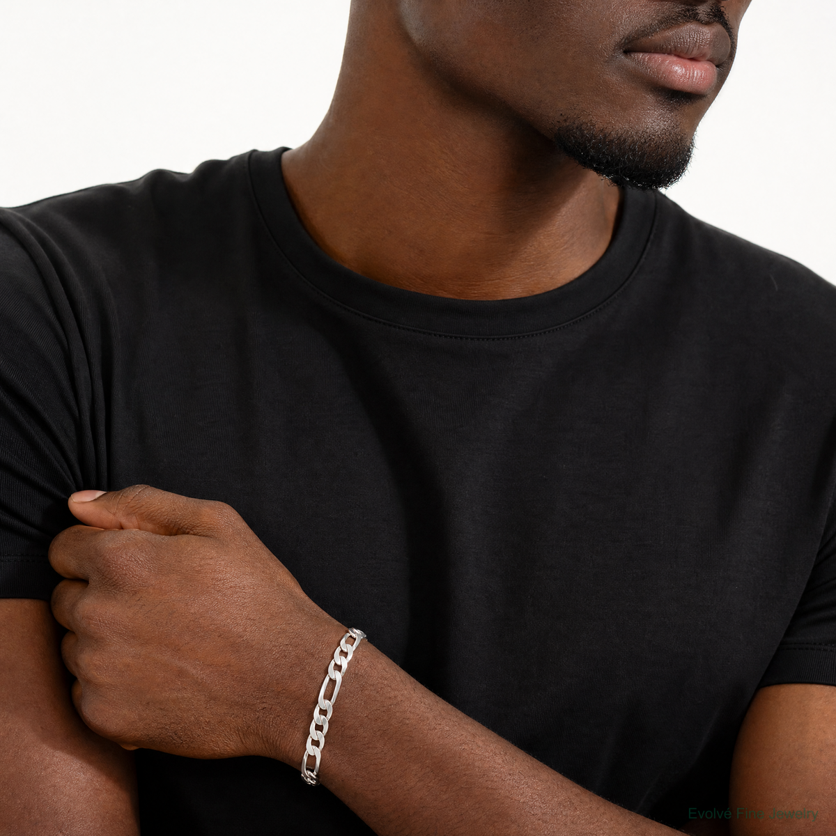 Sterling Silver 9mm Figaro Chain - Model Shot