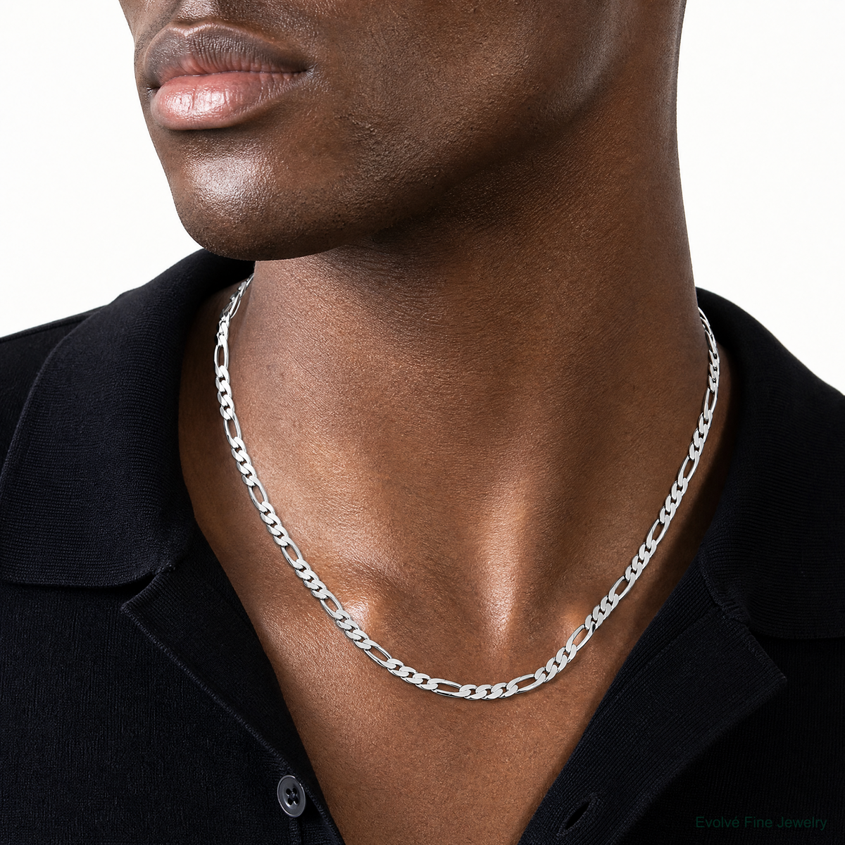 Sterling Silver Rhodium-plated 9mm Figaro Chain - Model Shot