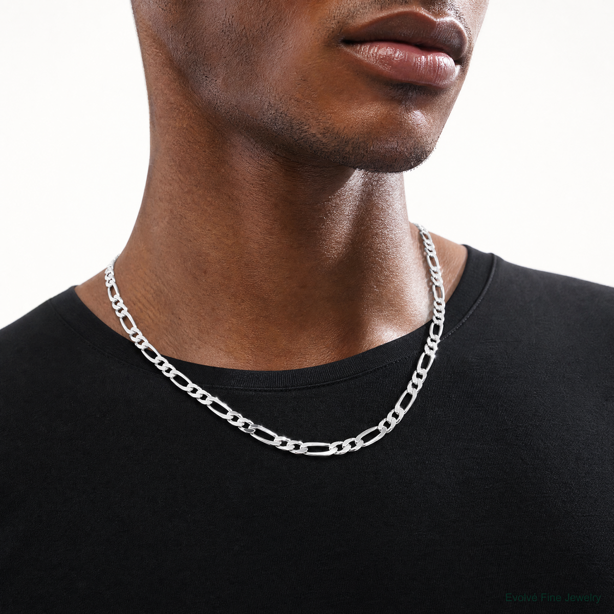 Sterling Silver Rhodium-plated 10.75mm Figaro Chain - Model Shot