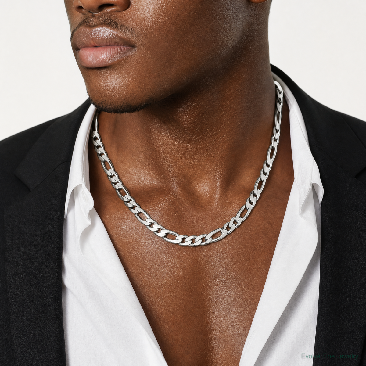 Sterling Silver 13.5mm Figaro Chain - Model Shot