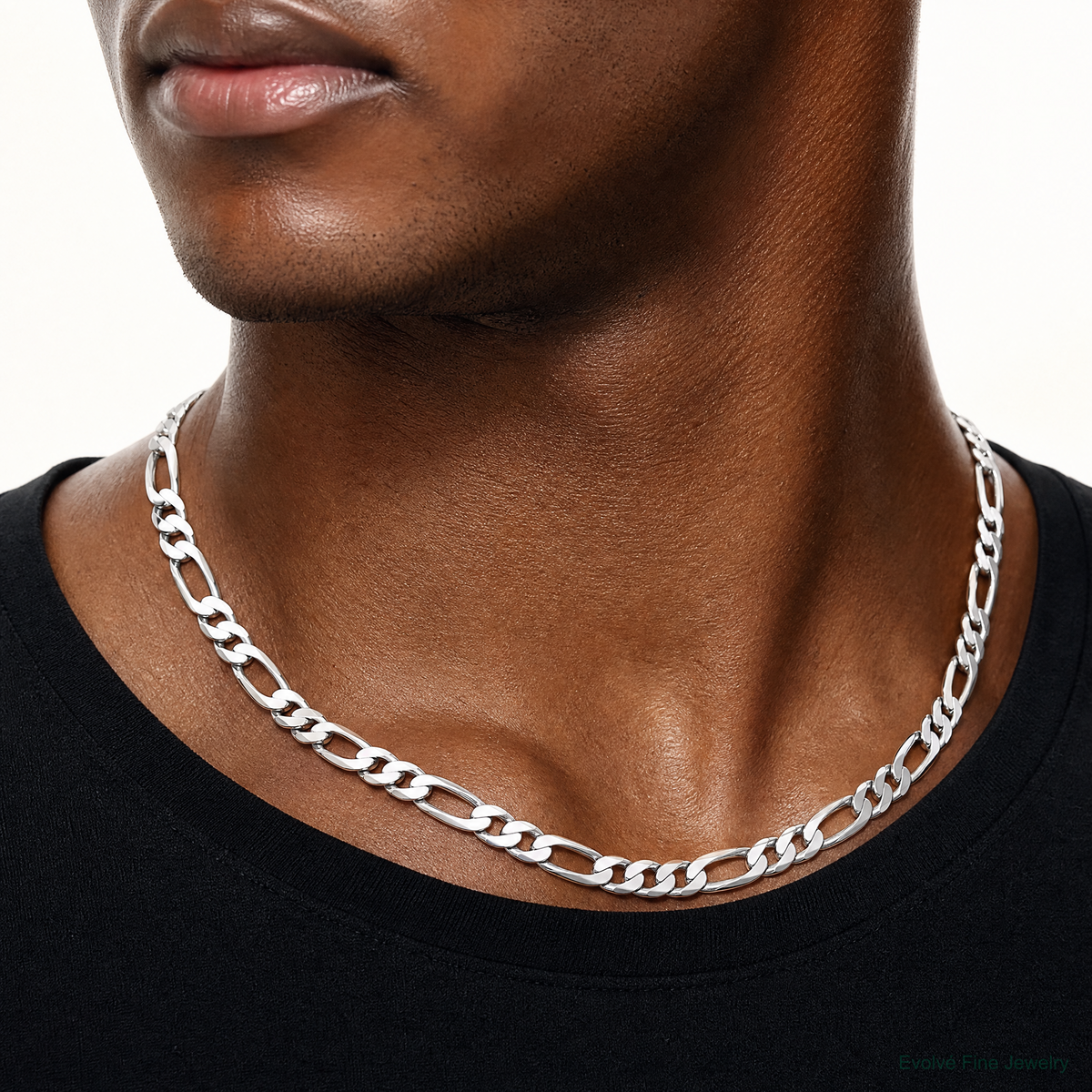 Sterling Silver 15mm Figaro Chain - Model Shot