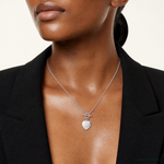 Sterling Silver Engraveable Double Heart Toggle Necklace - Model Shot