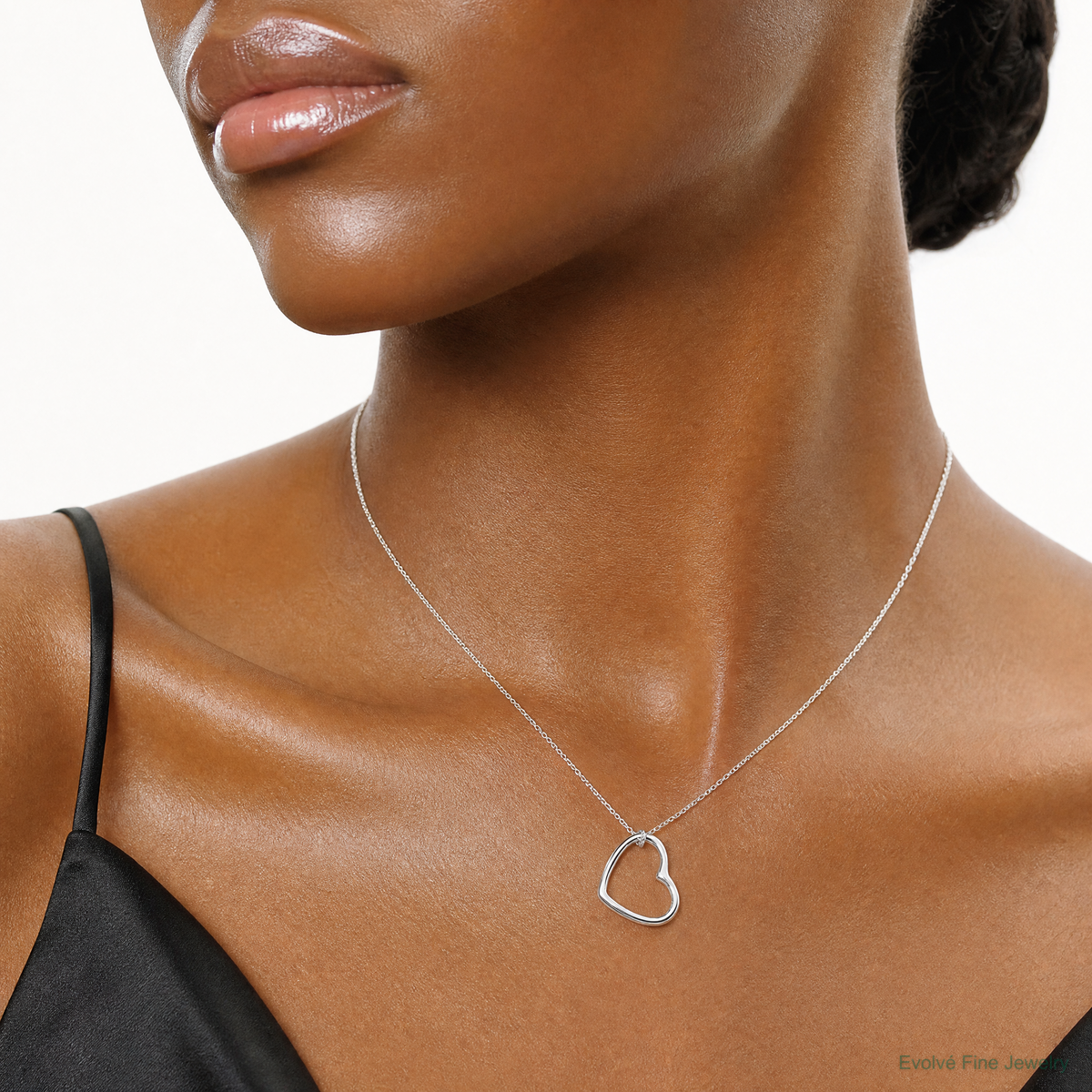 Sterling Silver Heart 14 IN w/2 In EXT Necklace - Model Shot