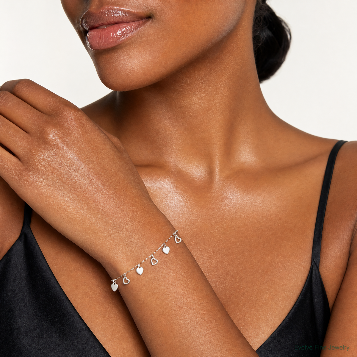 Sterling Silver w/ Hearts Bracelet - Model Shot